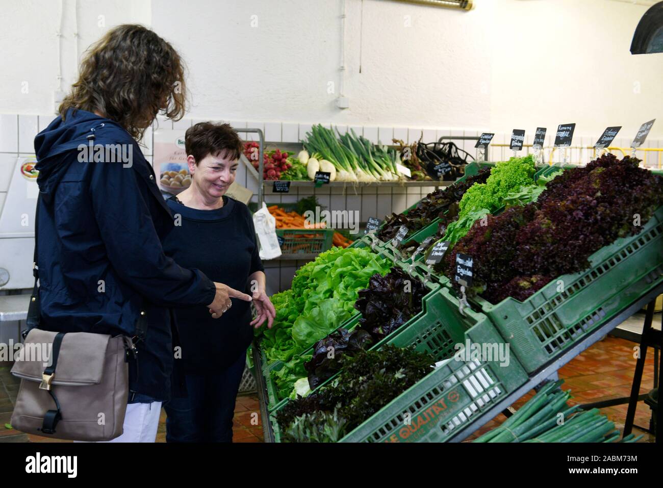 Elisabeth Schamberger, the managing director of the family-run vegetable farm, advises a customer. [automated translation] Stock Photo