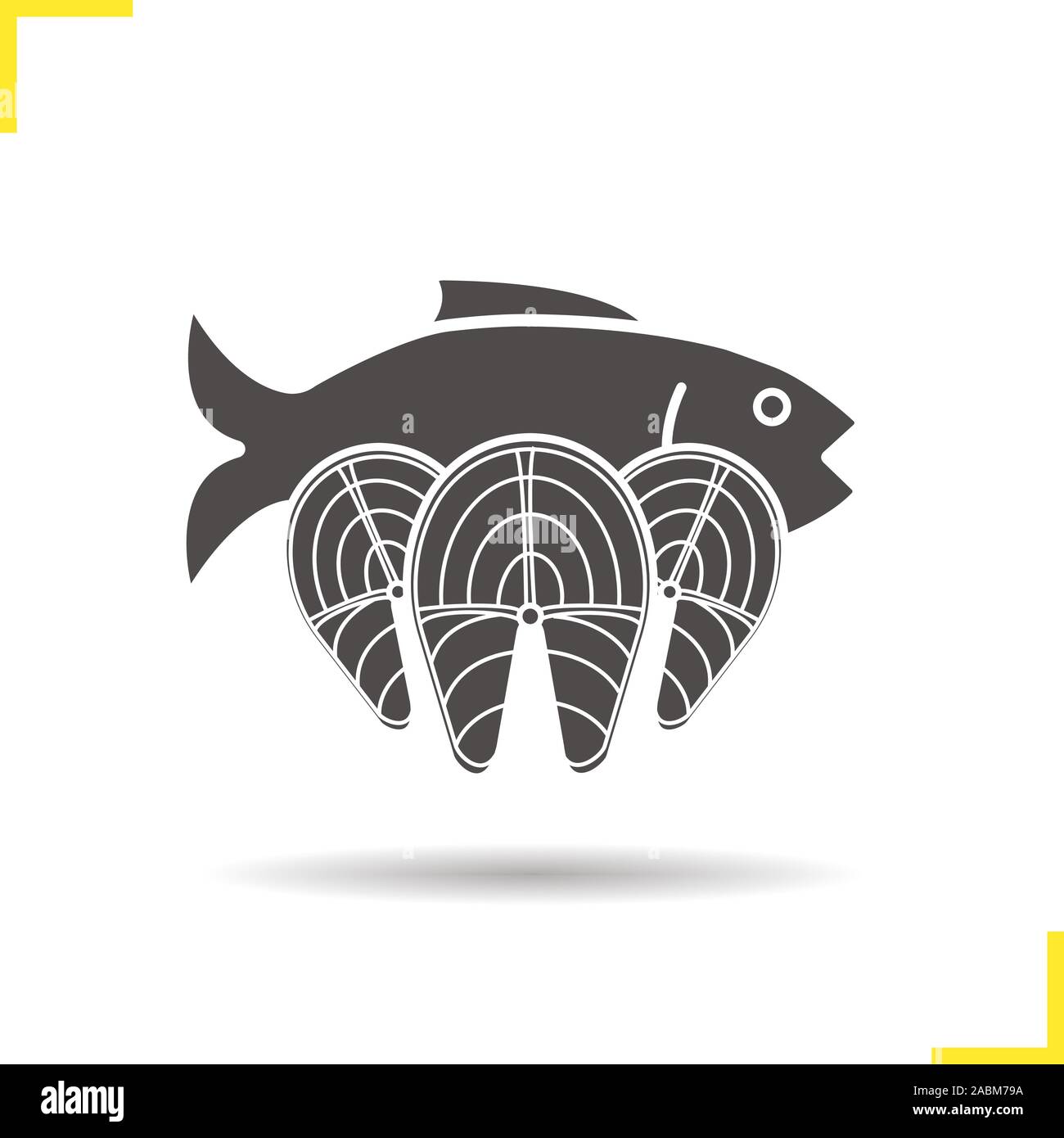 Fish icon. Drop shadow seafood silhouette symbol. Salmon fillet steaks ...