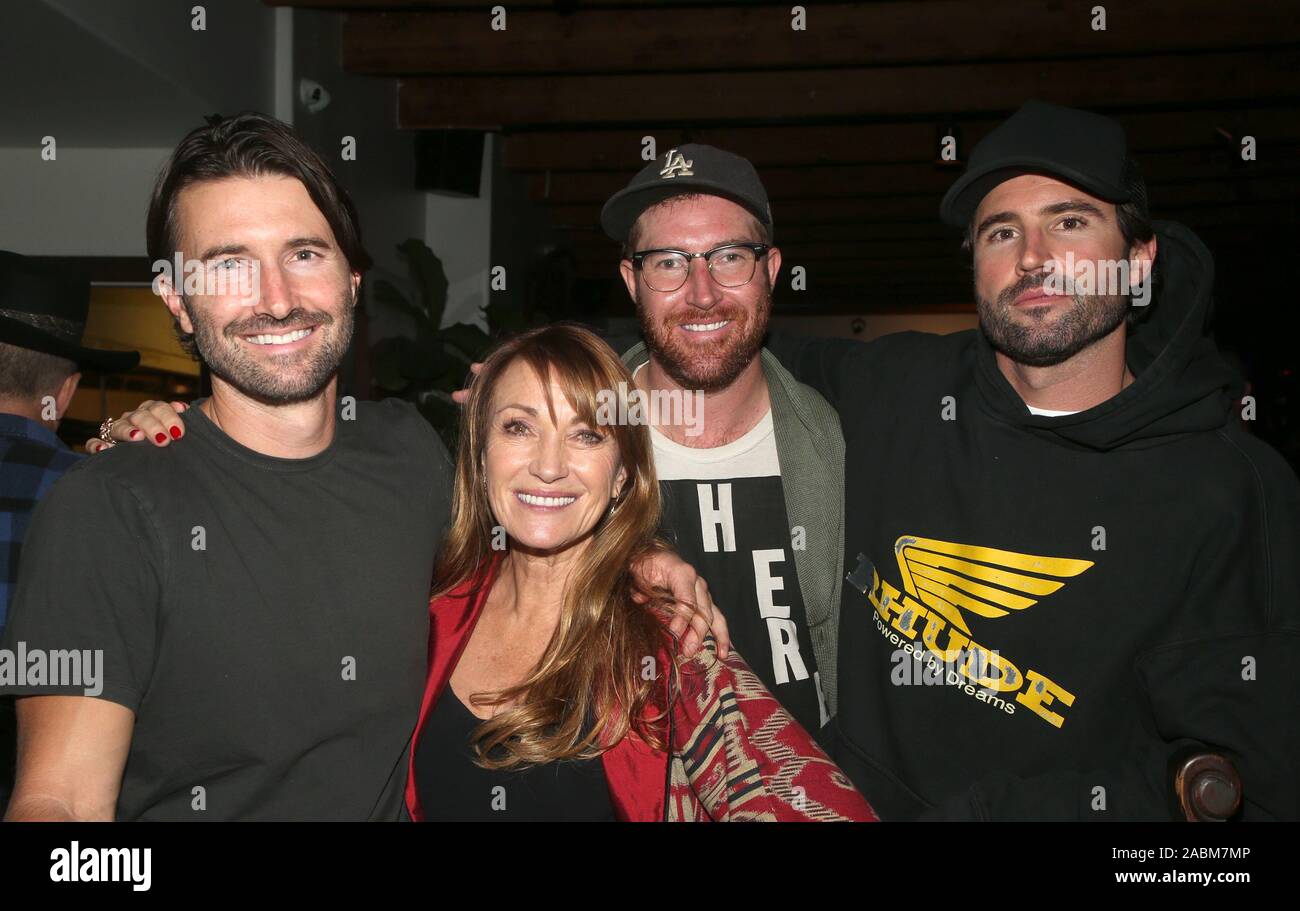 MALIBU, CA - NOVEMBER 27: Brandon Jenner, Jane Seymour, Sean Flynn, Brody Jenner, at Shwayze Home For The Holidays Live From Malibu at Casa Escobar in Malibu, California on November 27, 2019. Credit Faye Sadou/MediaPunch Stock Photo