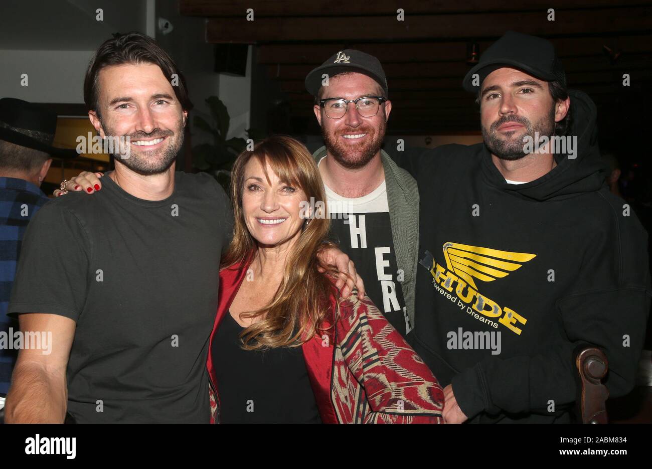 MALIBU, CA - NOVEMBER 27: Brandon Jenner, Jane Seymour, Sean Flynn, Brody Jenner, at Shwayze Home For The Holidays Live From Malibu at Casa Escobar in Malibu, California on November 27, 2019. Credit Faye Sadou/MediaPunch Stock Photo