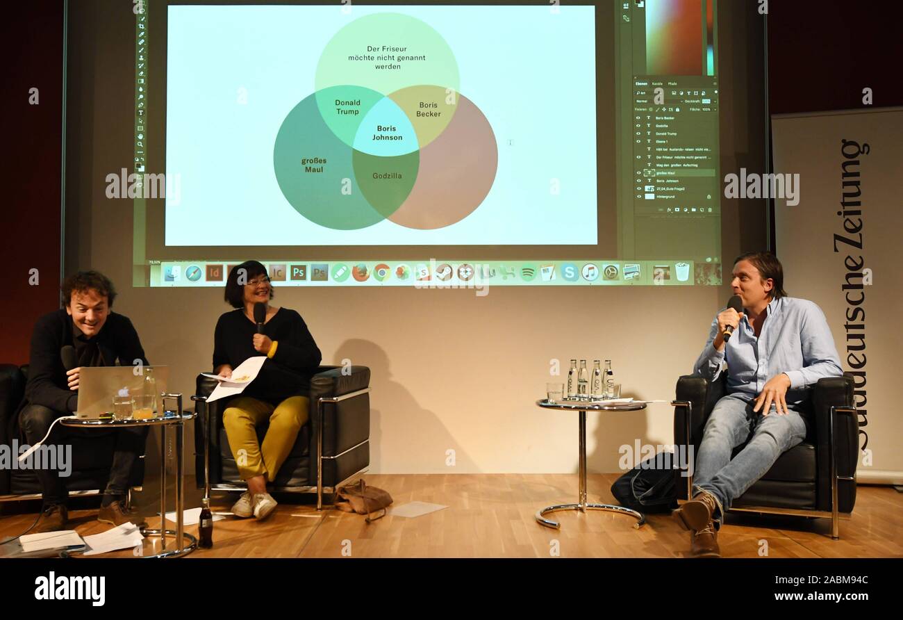 Wolfgang Luef (left), Susanne Schneider and Marc Baumann at the Night of the SZ Authors in the Literaturhaus on the topic: 'Say nothing live now! [automated translation] Stock Photo