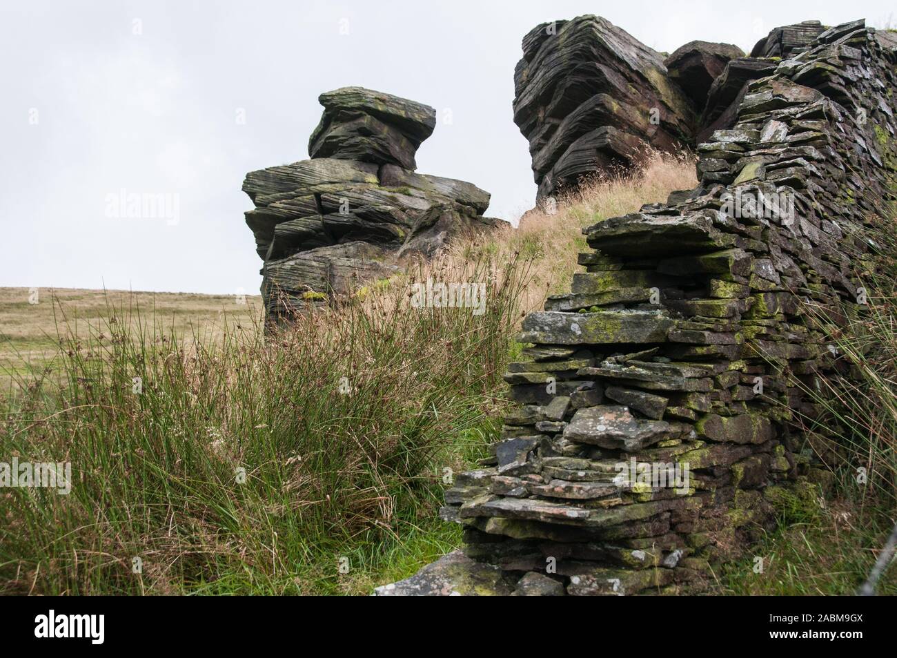 Around the UK - West Yorkshire On the moors above Todmorden. Wide vistas on what was a busy industrial area prior to the industrial revolution. Stock Photo
