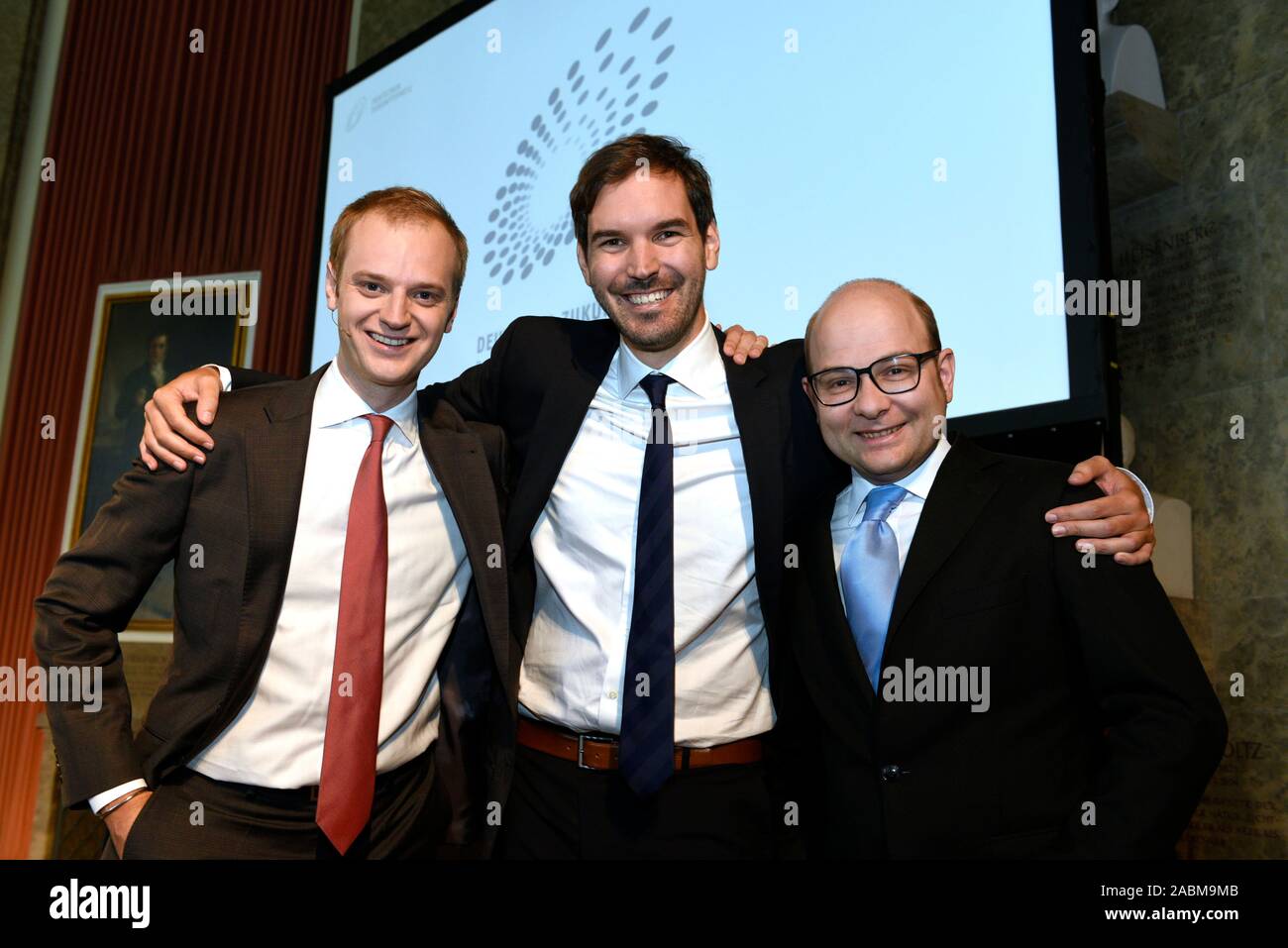 From left to right: Alexander Rinke, Martin Klenk and Bastian Nominacher from the company 'Celonis' at the announcement of the nominations for the German Future Prize in the Deutsches Museum in Munich. [automated translation] Stock Photo