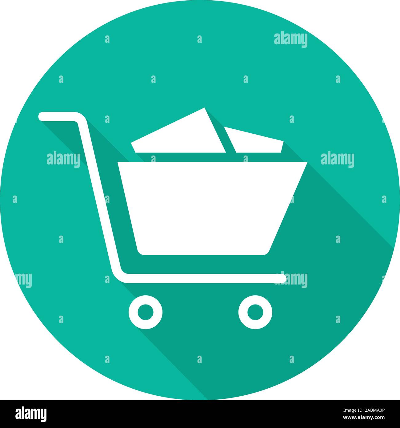 Shopping cart full of boxes. Flat design long shadow icon. Vector ...