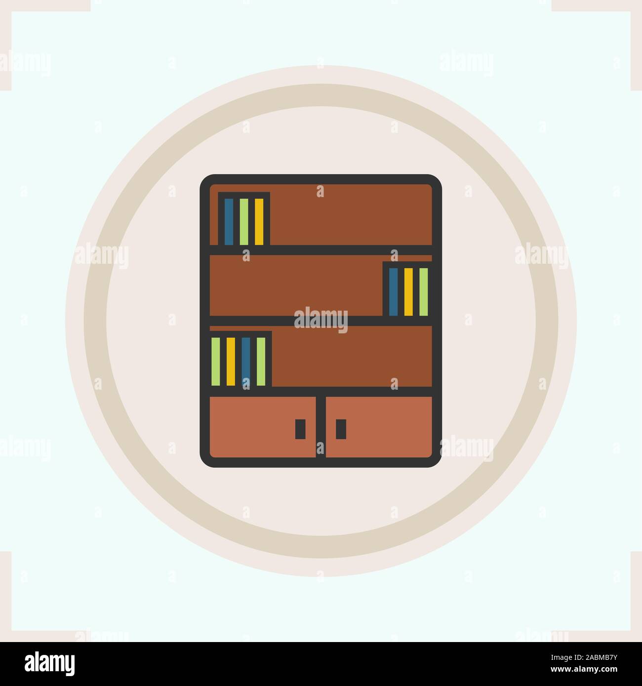 Bookcase Color Icon Bookshelf Library Symbol Isolated Vector