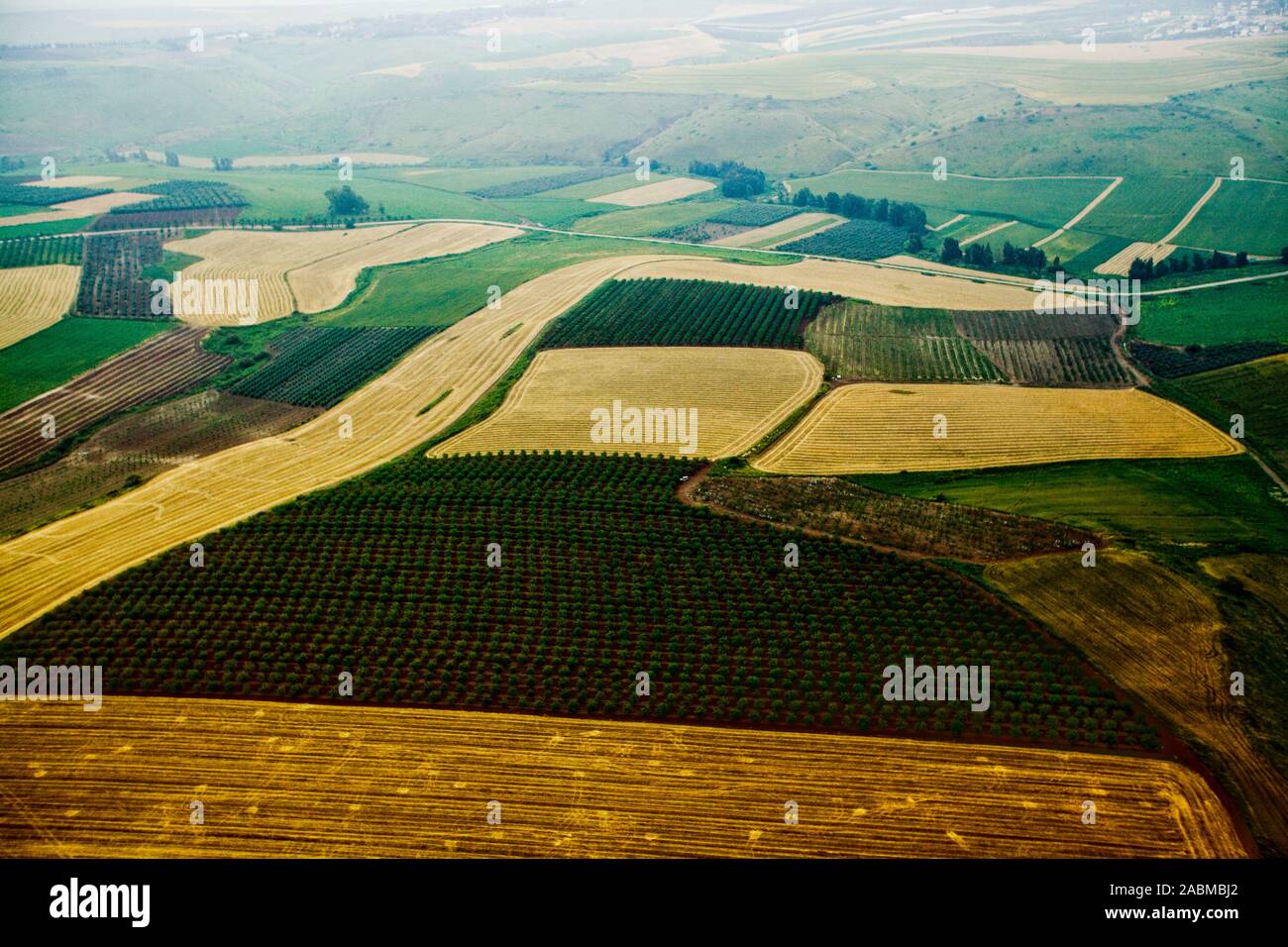 Aerial view of agricultural fields in the Jezreel Valley Israel Stock Photo