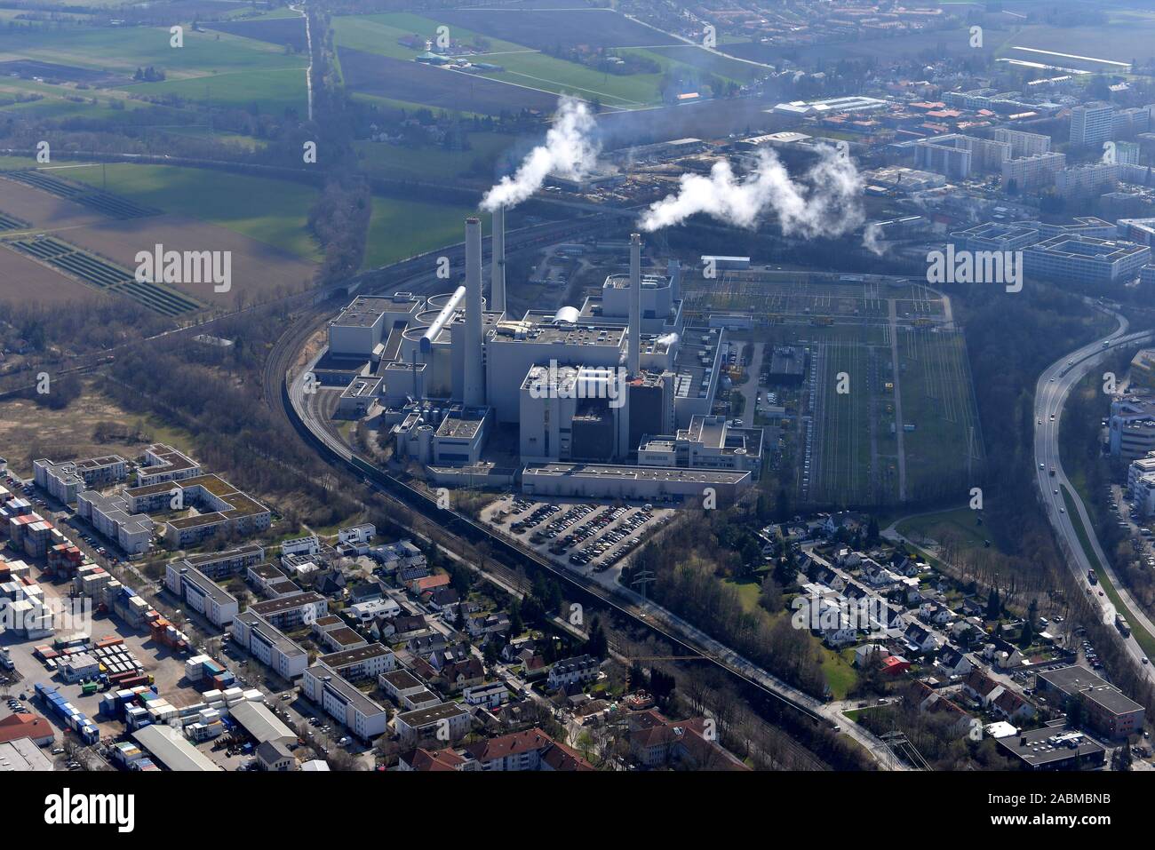 Aerial view of the combined heat and power plant North in Munich