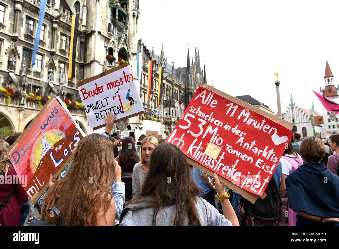 Demonstration 'Fridays For Future' at Munich's Marienplatz. [automated translation] Stock Photo