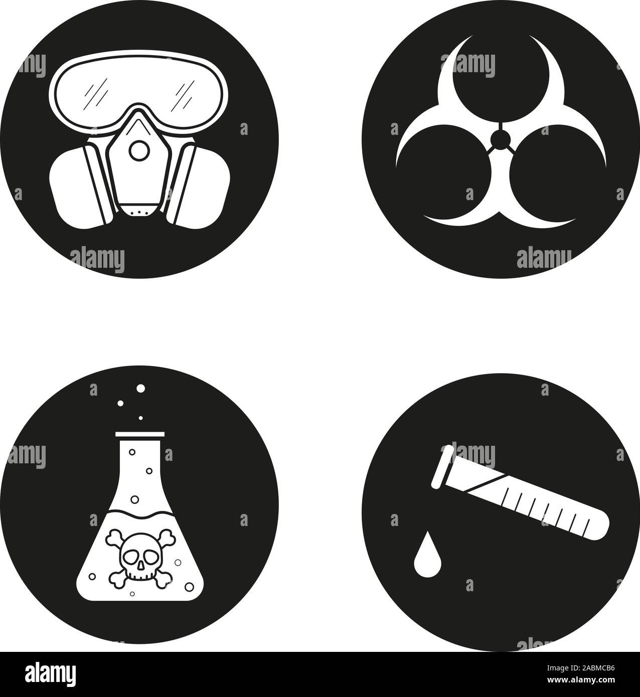 Chemical Industry Icons Set Gas Mask Boiling Poison Liquid