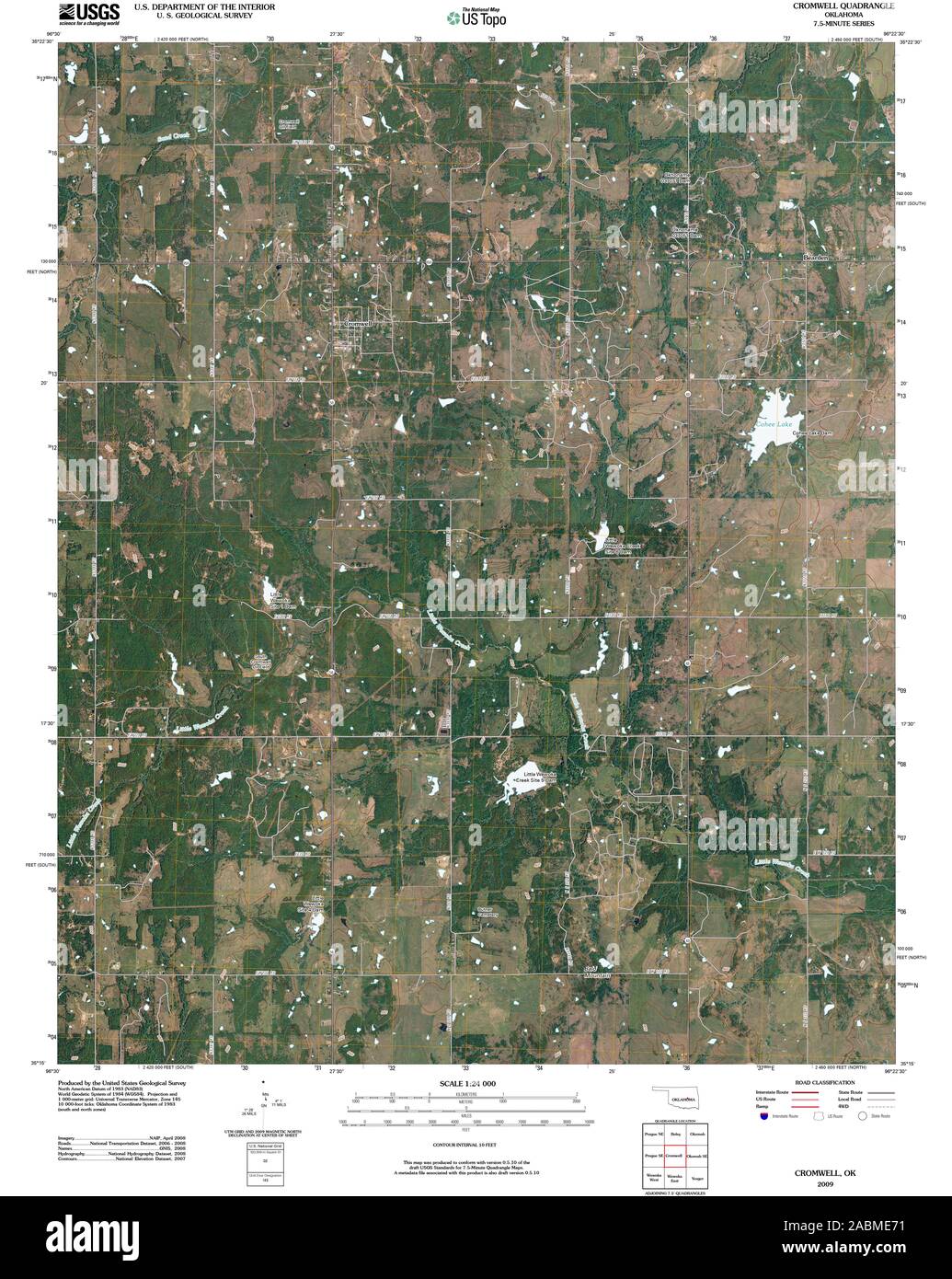 USGS TOPO Map Oklahoma OK Cromwell 20091230 TM Restoration Stock Photo