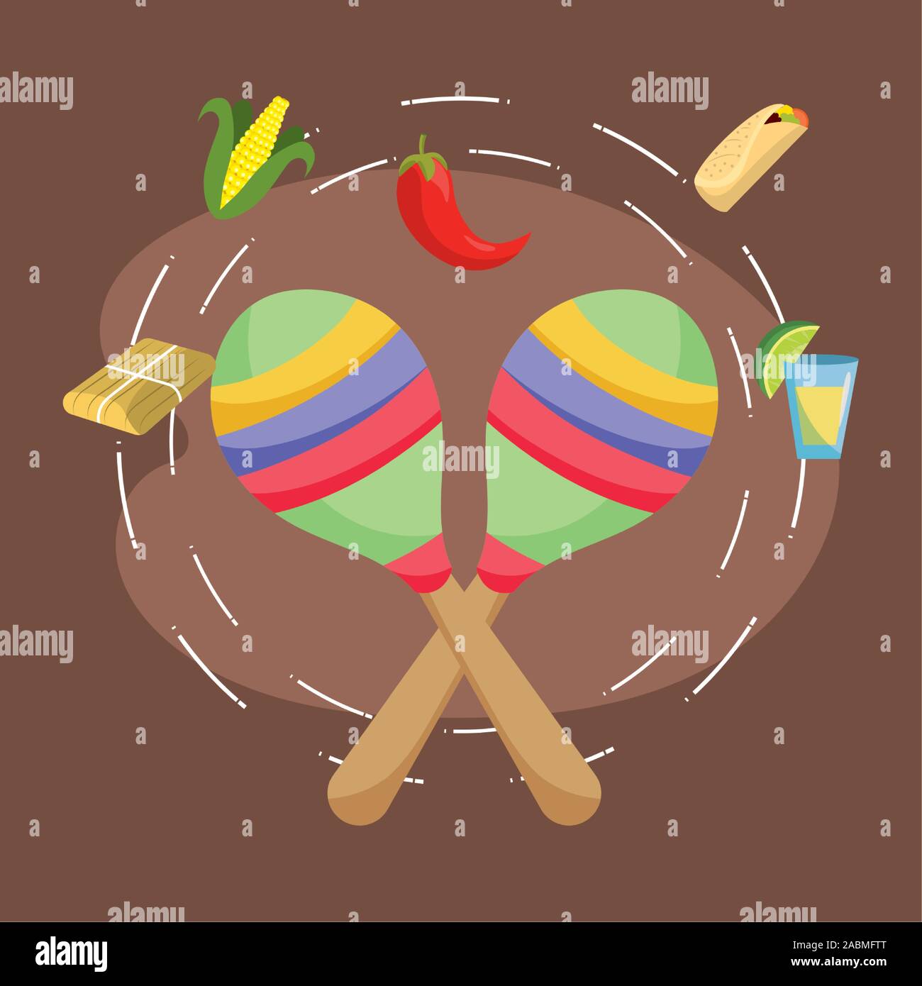 mexican maracas and corn chili pepper tequila corn food vector ...