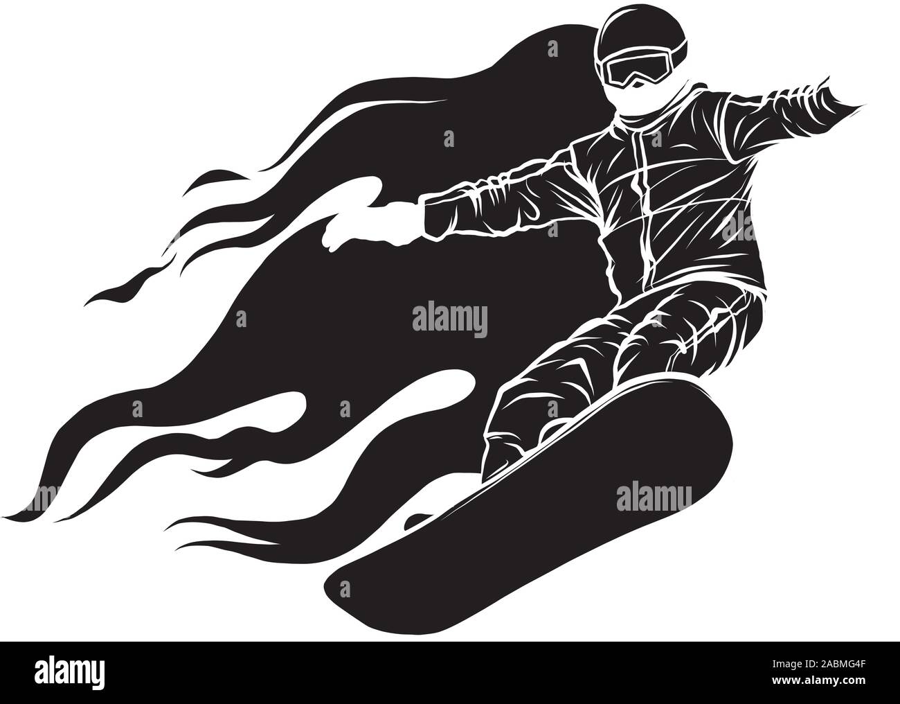 Snowboarder crow on fire vector illustration art Stock Vector