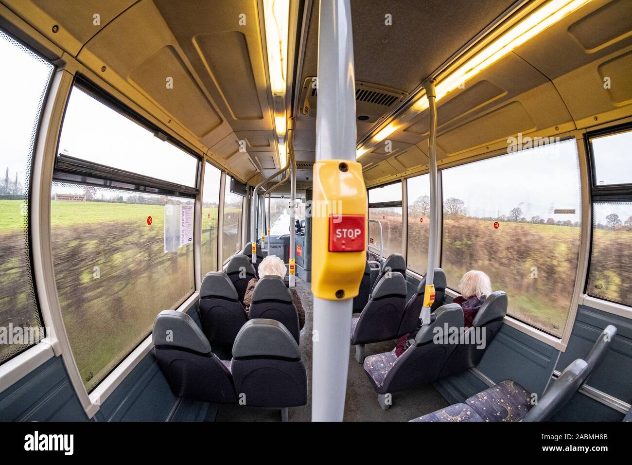 Fisheye view of a bus interior UK Stock Photo
