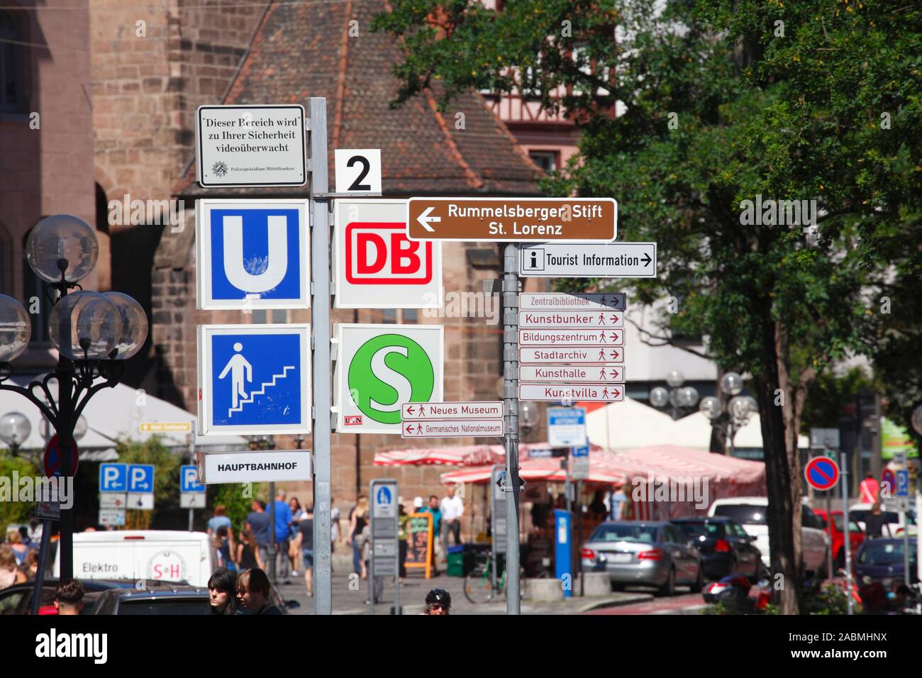 Signs to the subway station at the Königstraße Altstadt, Nuremberg, Bavaria, Germany, Europe Stock Photo