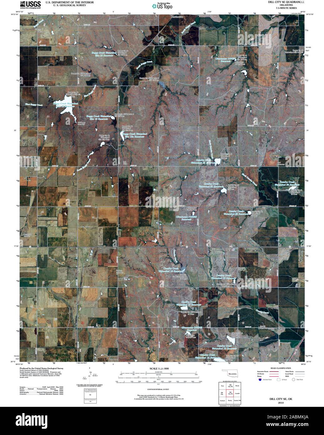 USGS TOPO Map Oklahoma OK Dill City SE 20100127 TM Restoration Stock