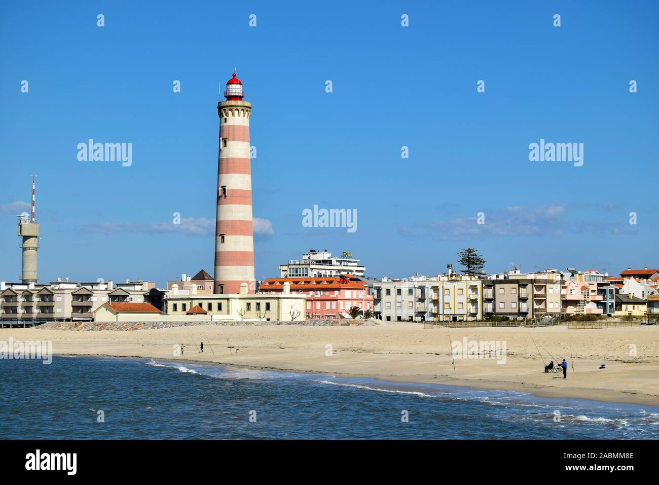 The lighthouse at Barra Beach in Aveiro Portugal. It is the second tallest in Europe Stock Photo
