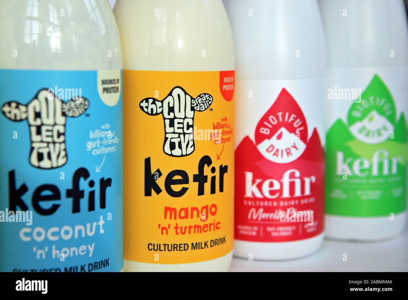 Flavoured Kefir in plastic bottles Stock Photo