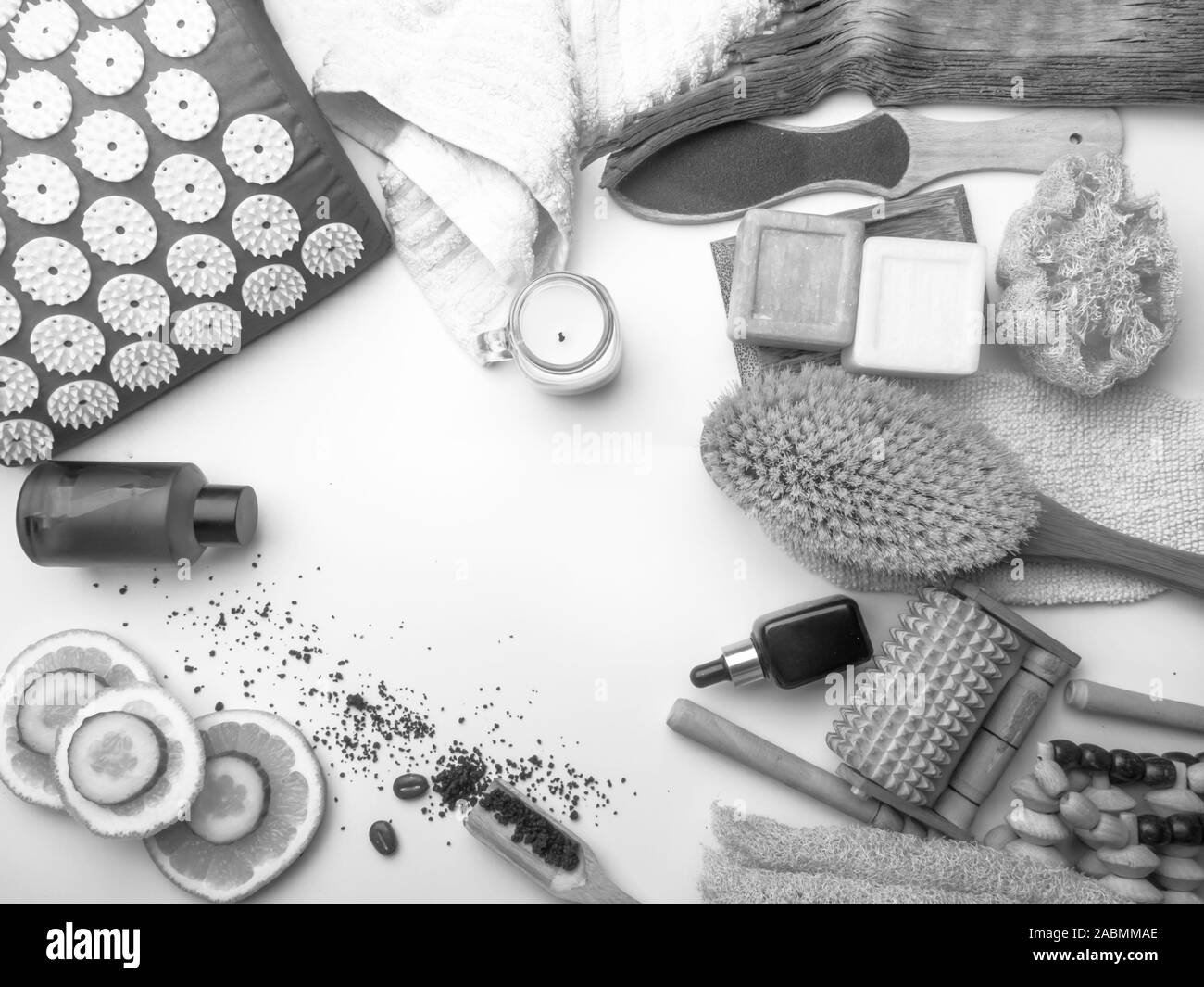 Body care products on white background, with copy space. Natural eco