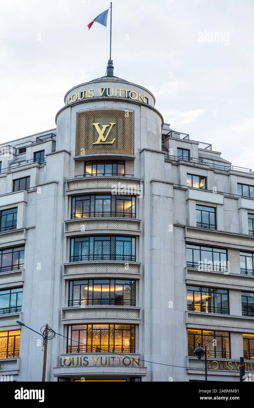 Street View Of Champselysees Avenue With Building Louis Vuitton In