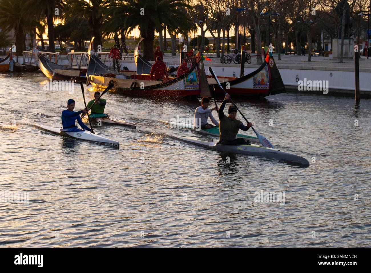 Kayakers on the Central Canal in Aveiro Portugal Stock Photo