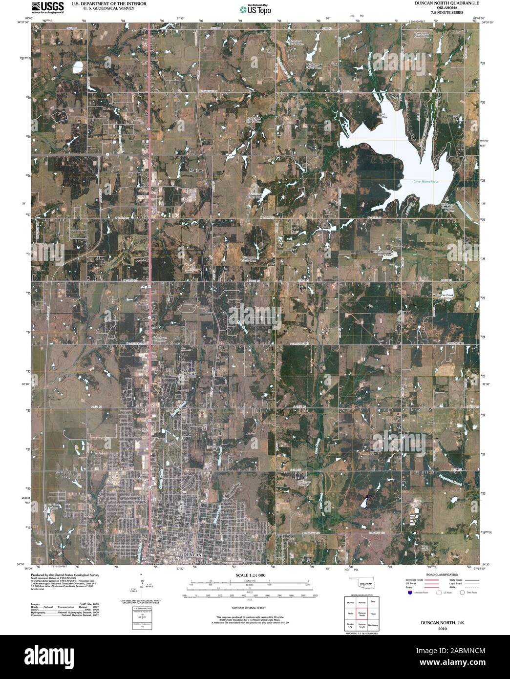 USGS TOPO Map Oklahoma OK Duncan North 20100201 TM Restoration Stock Photo