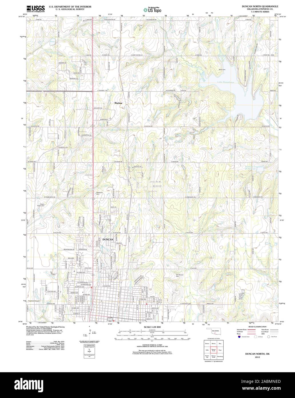 USGS TOPO Map Oklahoma OK Duncan North 20121120 TM Restoration Stock Photo
