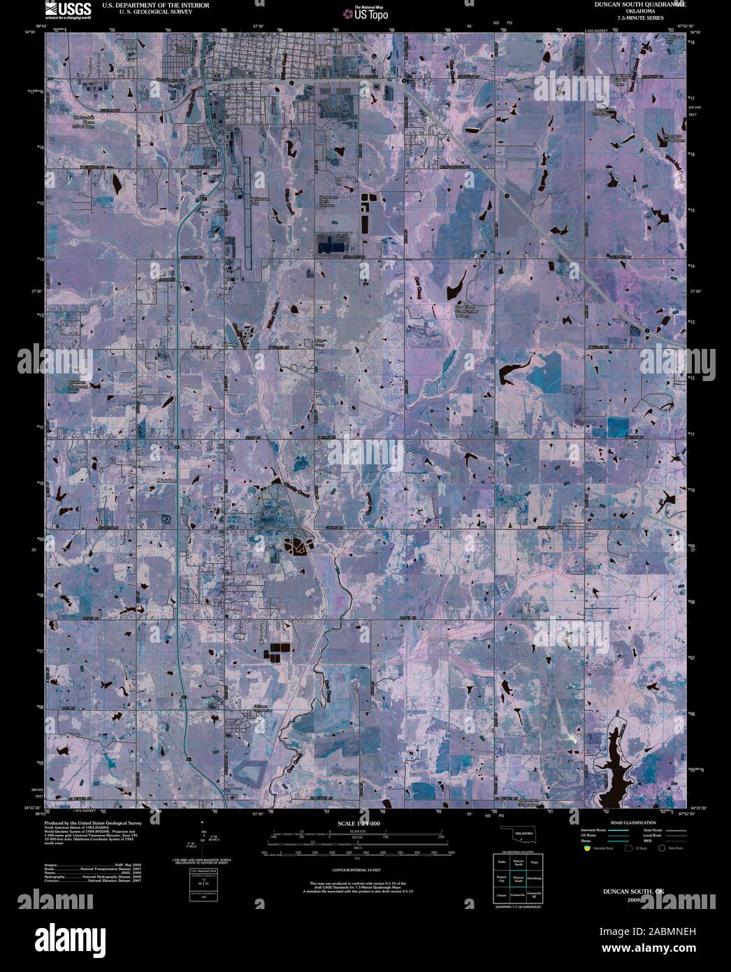 USGS TOPO Map Oklahoma OK Duncan South 20091231 TM Inverted Restoration Stock Photo