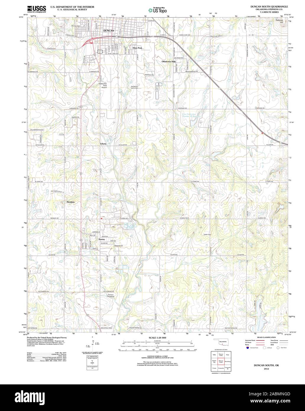 USGS TOPO Map Oklahoma OK Duncan South 20121214 TM Restoration Stock Photo