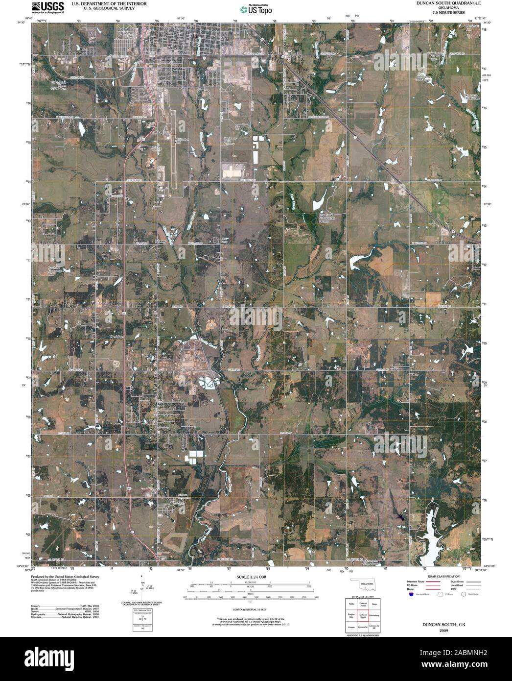 USGS TOPO Map Oklahoma OK Duncan South 20091231 TM Restoration Stock Photo