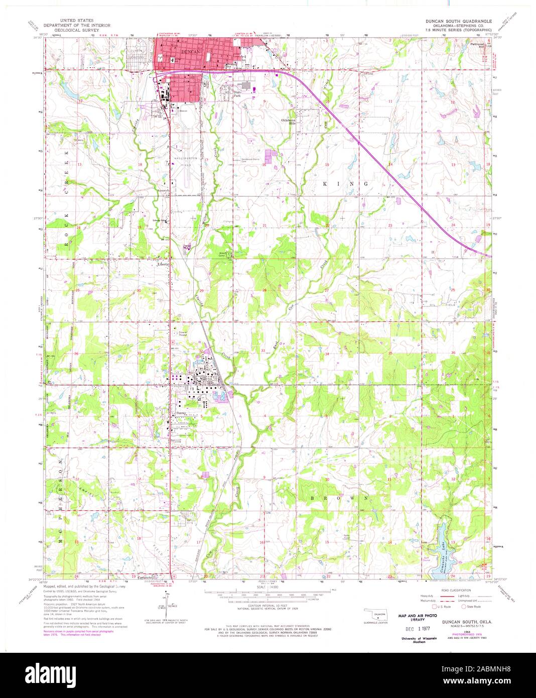 USGS TOPO Map Oklahoma OK Duncan South 705767 1964 24000 Restoration Stock Photo