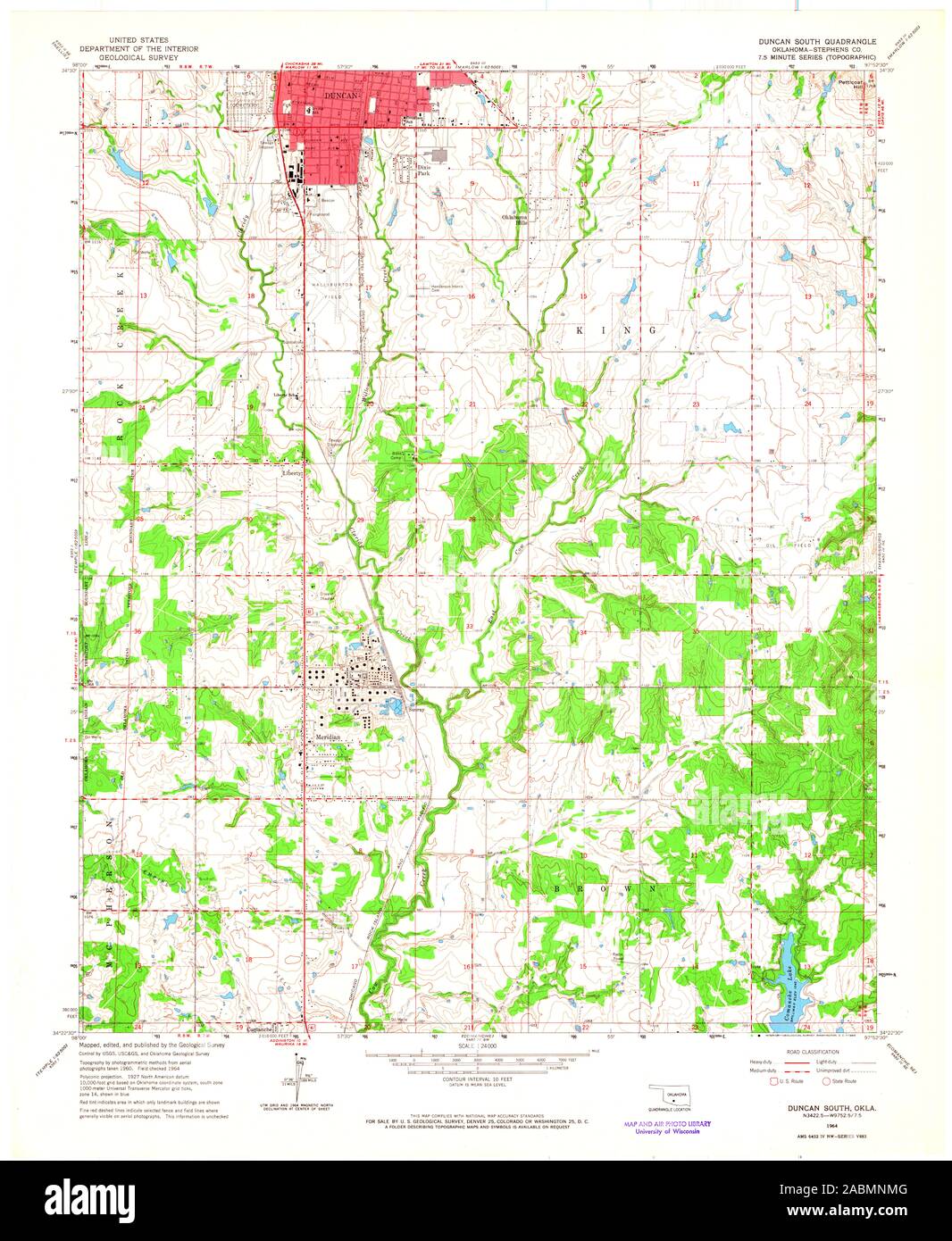 USGS TOPO Map Oklahoma OK Duncan South 705766 1964 24000 Restoration Stock Photo