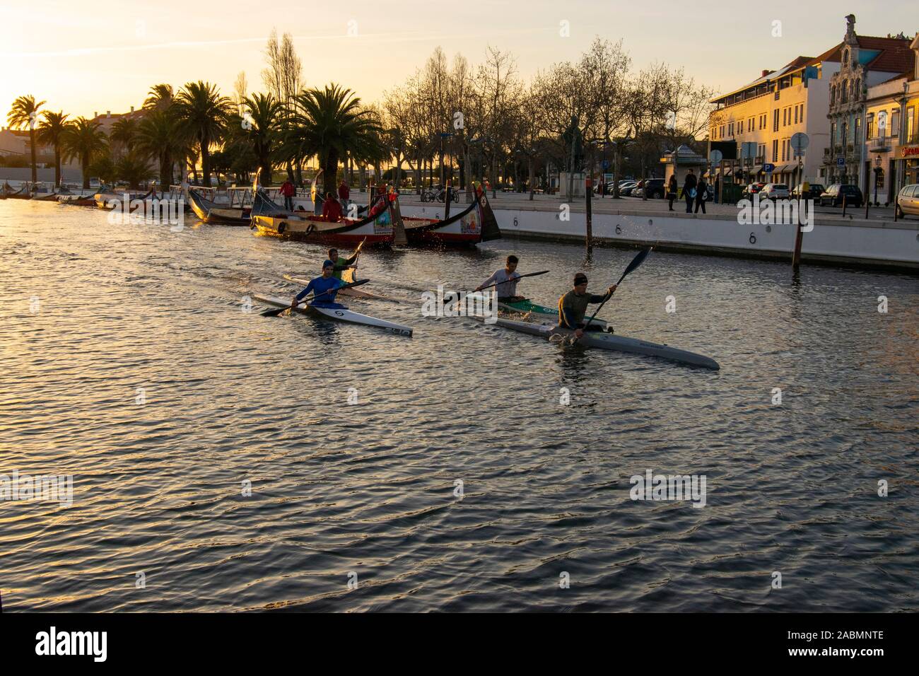 Kayakers on the Central Canal in Aveiro Portugal Stock Photo