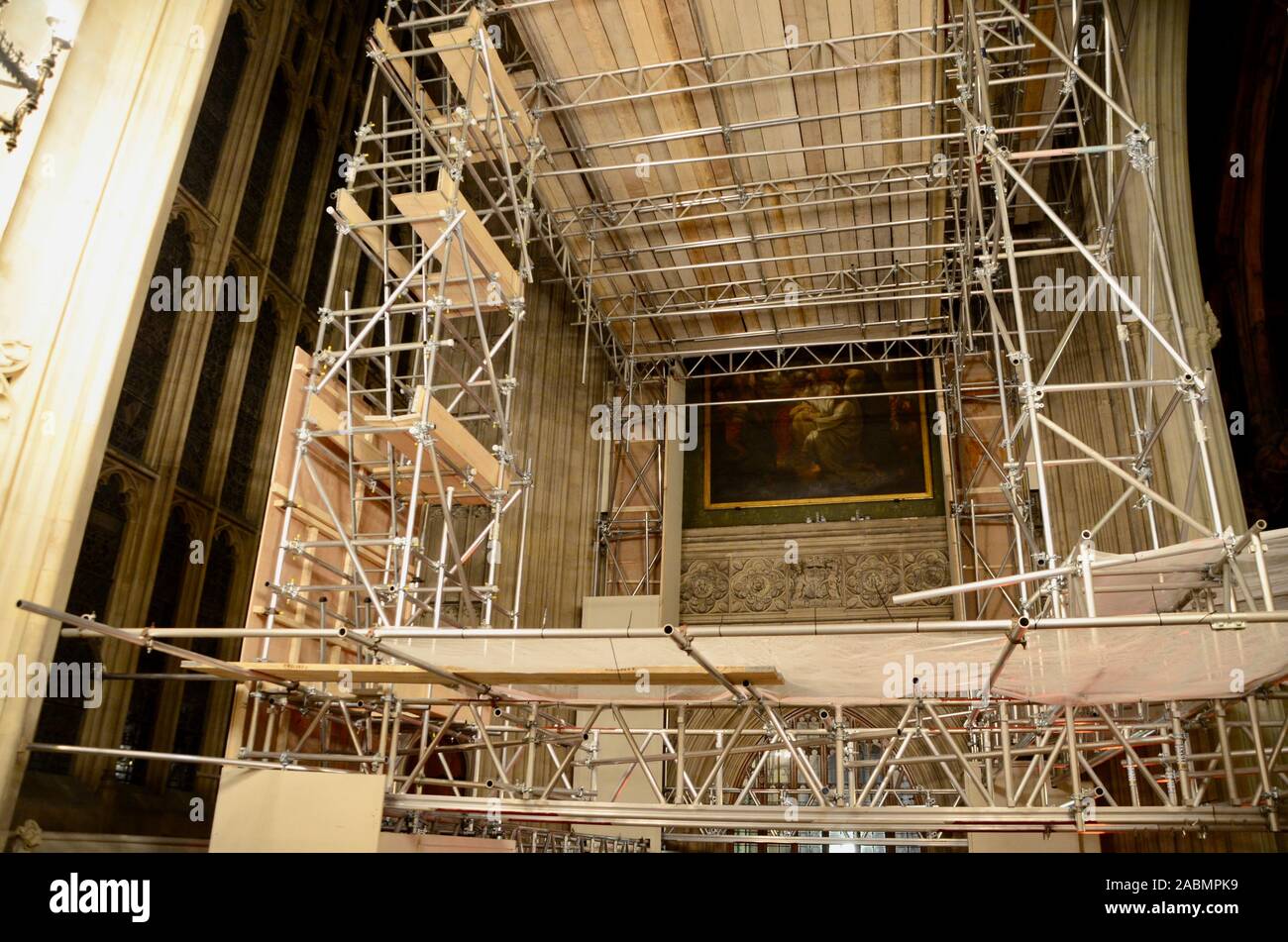 scaffolding in westminster hall the houses of parliament london england uk Stock Photo