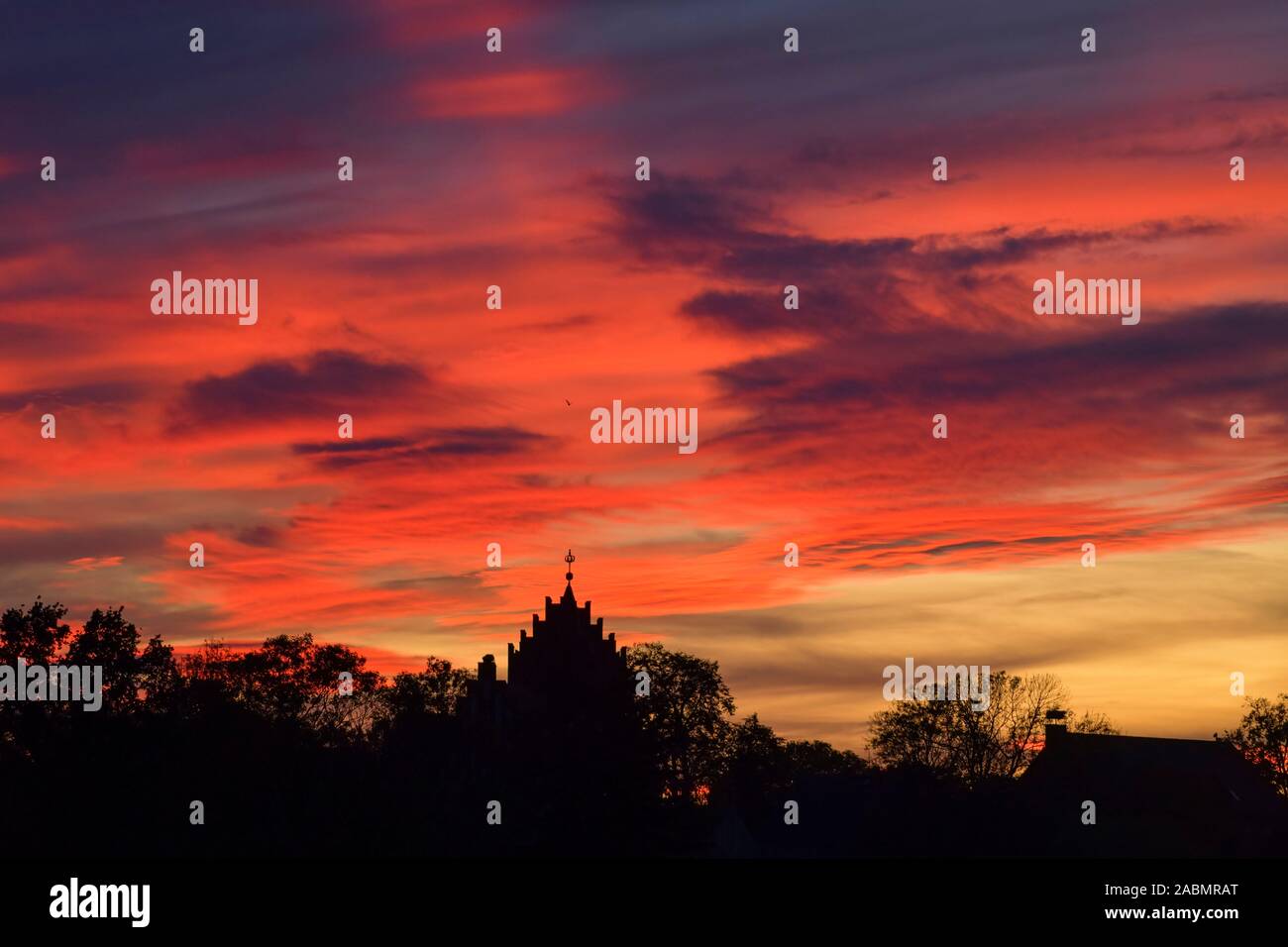 Himmel, Sonnenuntergang, Abendrot, Linum, Brandenburg, Deutschland Stock Photo