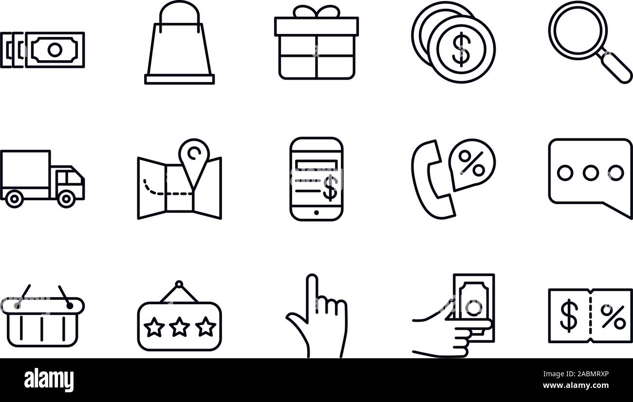 shopping commercial icons set line style vector illustration Stock ...