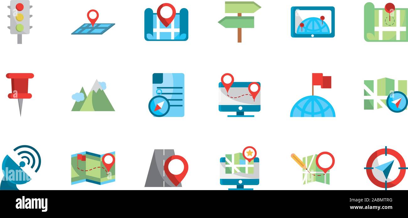 gps map and navigation icons collection vector illustration Stock ...