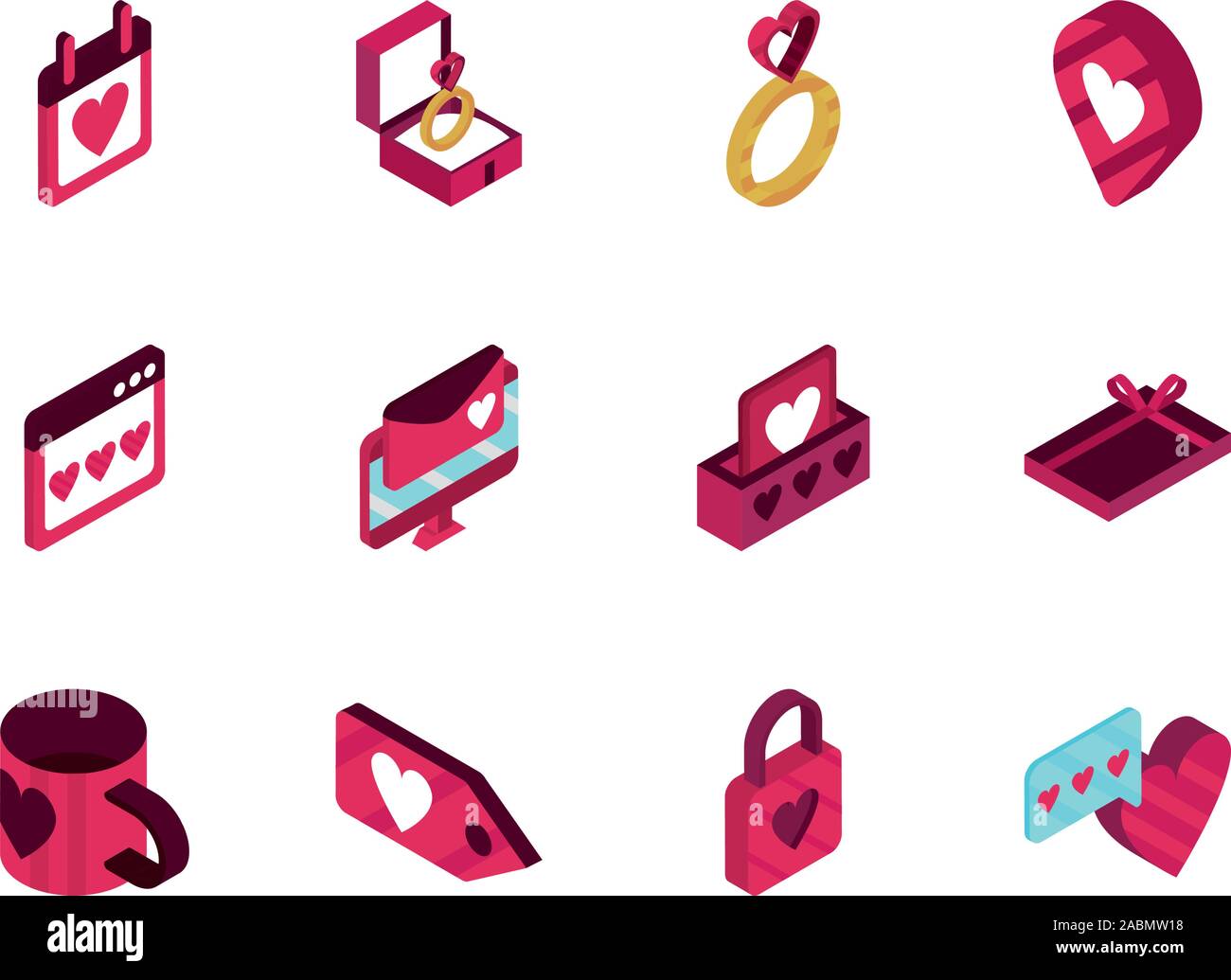 happy valentines day romantic isometric icons collection vector ...
