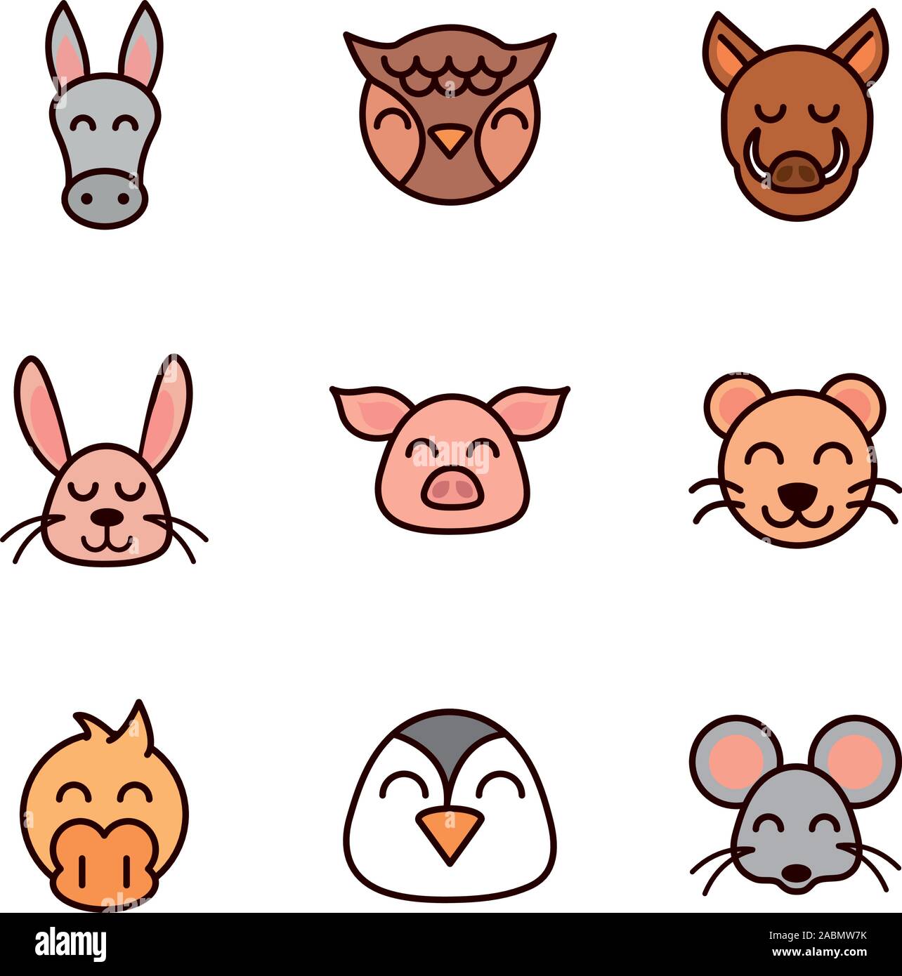 cute face animals cartoon icon on white background Stock Vector Image ...