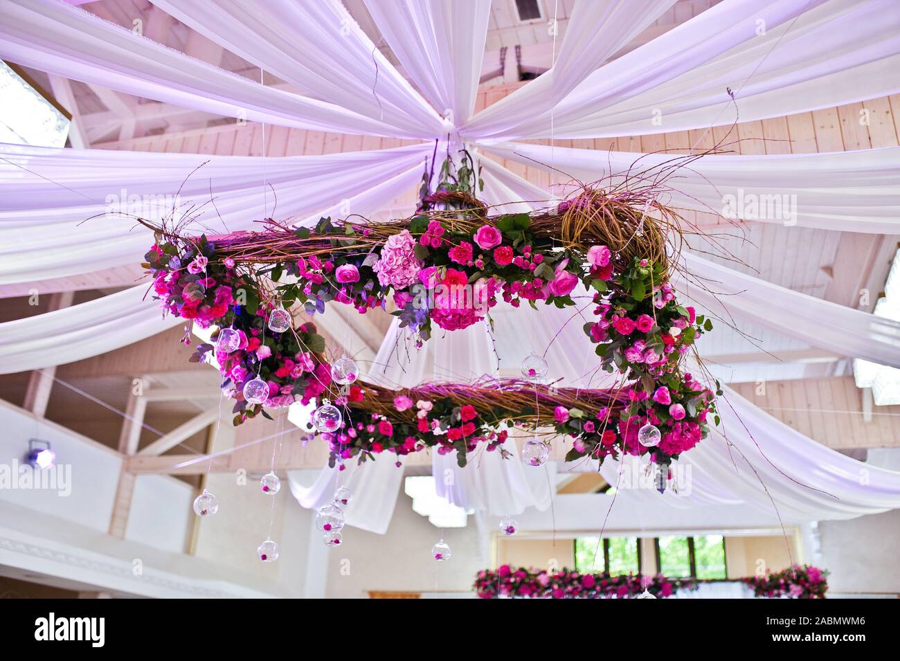 Beautiful Wedding Set Decoration In The Restaurant Stock Photo