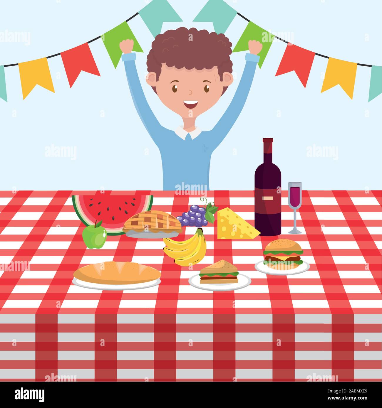 Man cartoon having picnic design, Food party summer outdoor leisure healthy  spring lunch and meal theme Vector illustration Stock Vector Image & Art -  Alamy