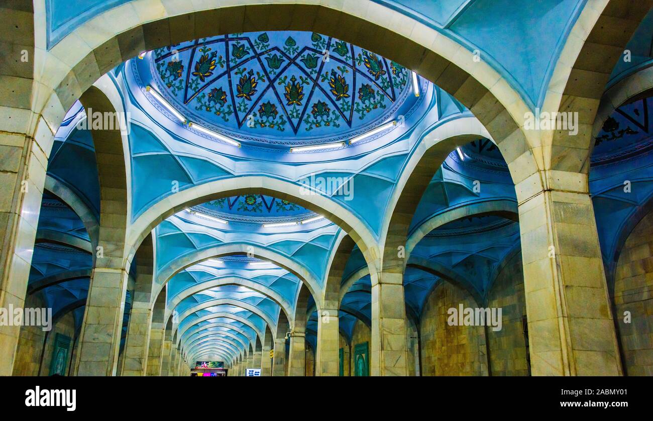 TASHKENT, UZBEKISTAN - APR 27, 2019: Interior of Alisher Navoiy Metro Station in Tashkent, Uzbekistan Stock Photo