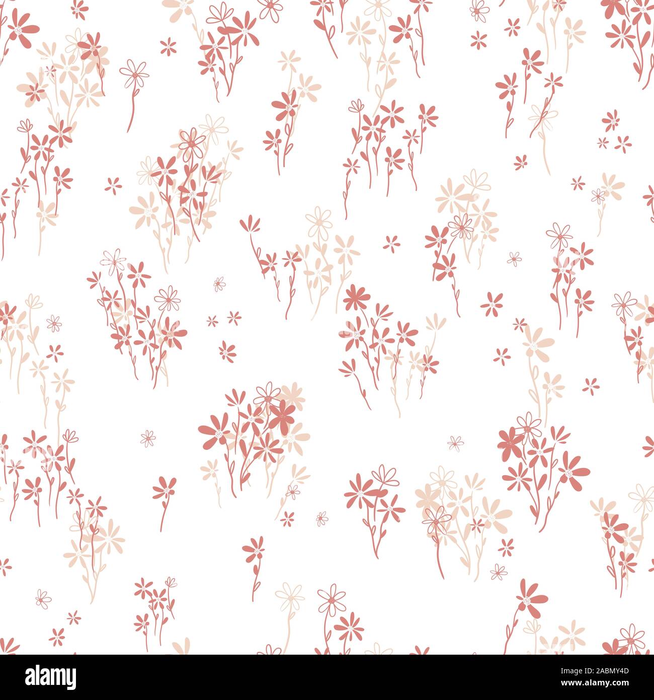 Hand drawn ditsy flower field seamless pattern, cute floral