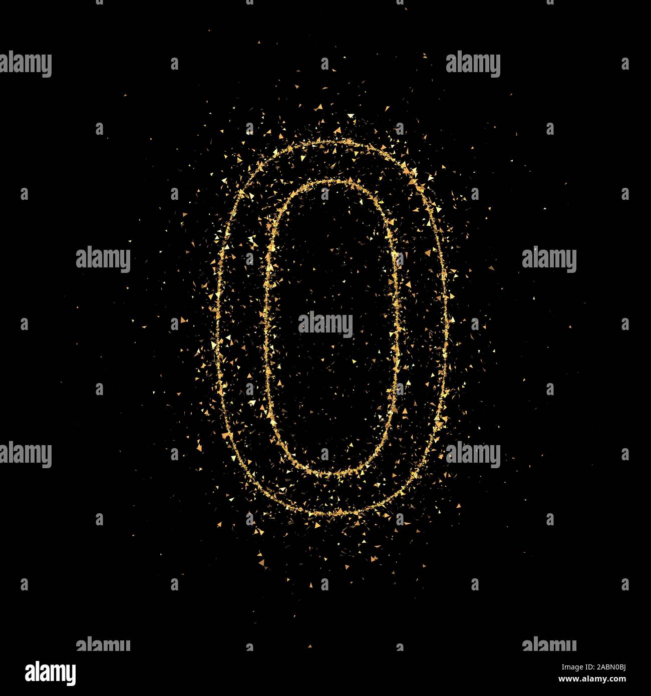 The number 0 of the particle is gold. 3d rendering, 3d illustration ...