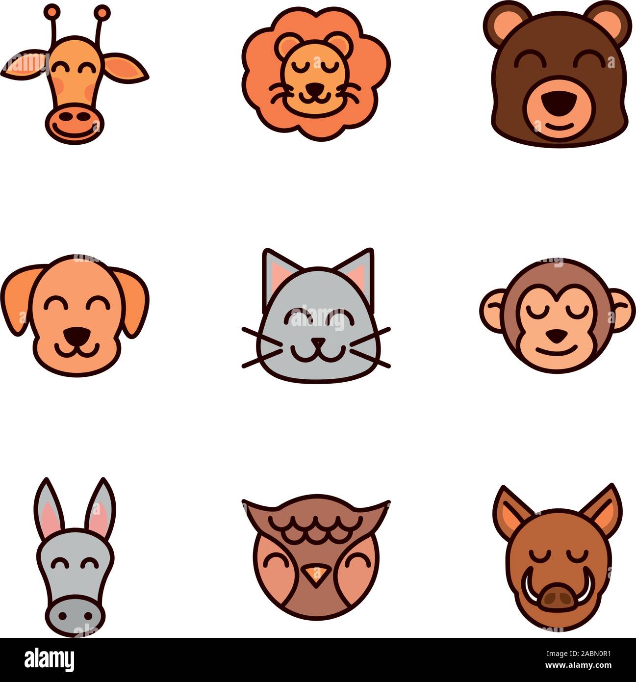 cute face animals cartoon icon on white background Stock Vector Image ...