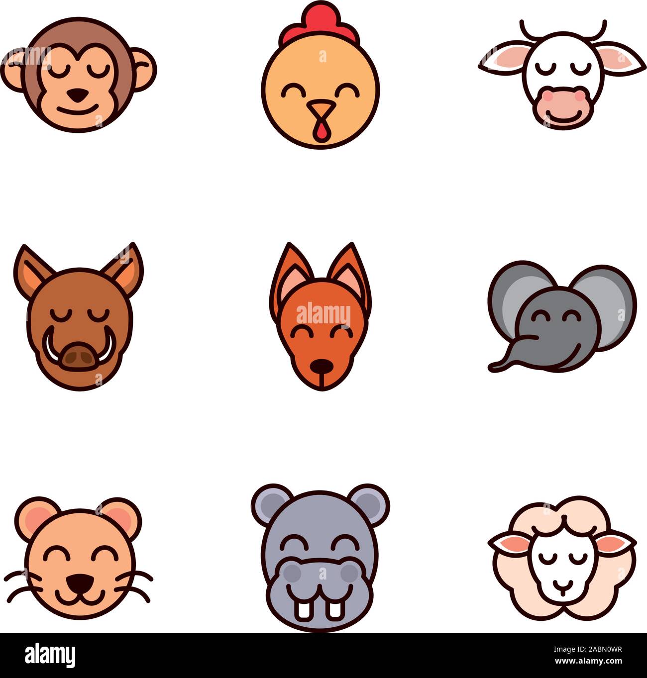 cute face animals cartoon icon on white background Stock Vector Image ...