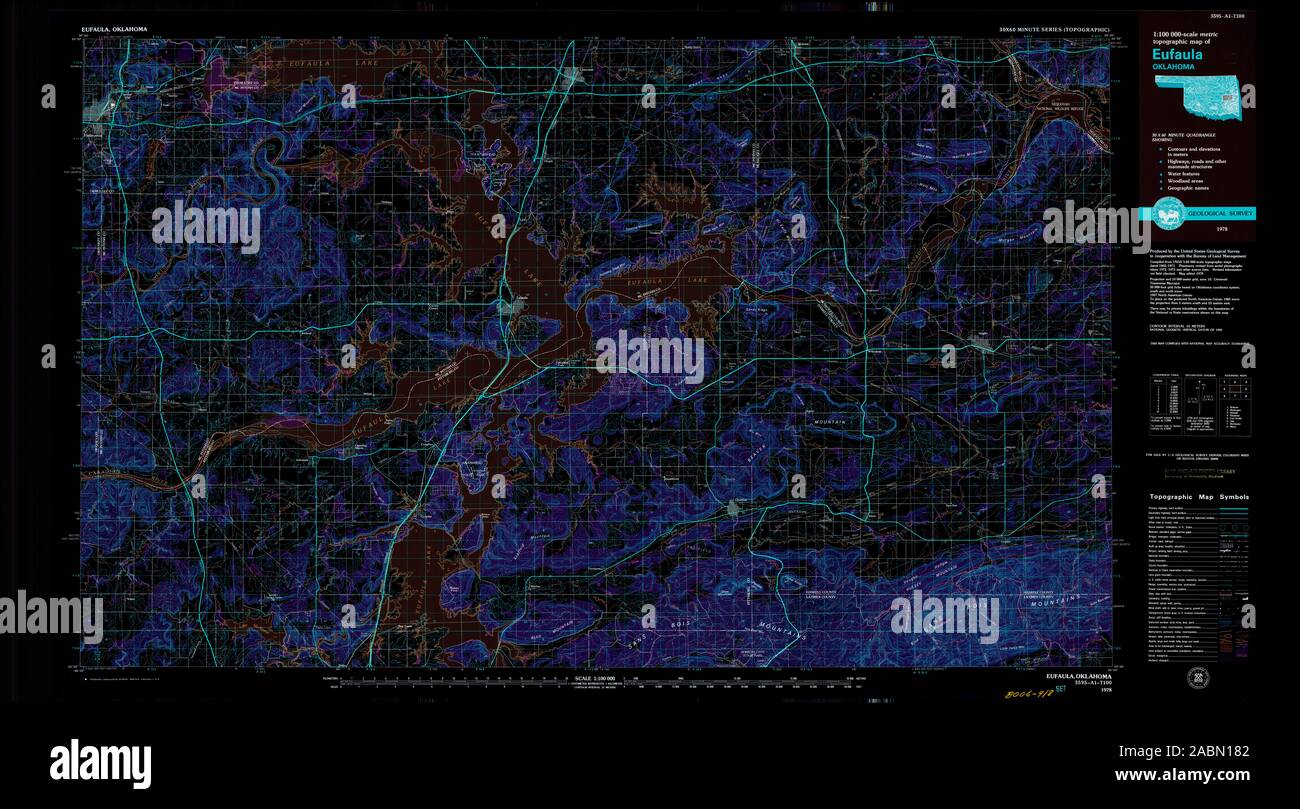 USGS TOPO Map Oklahoma OK Eufaula 707144 1978 100000 Inverted