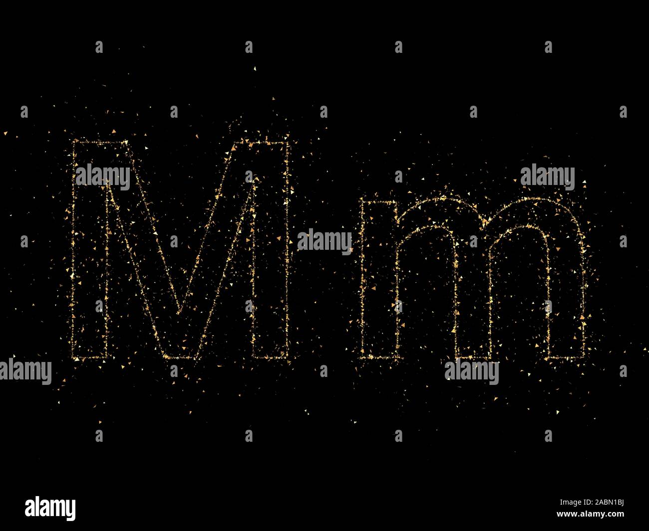 Letter M is a particle of gold font. 3d rendering, 3d illustration ...
