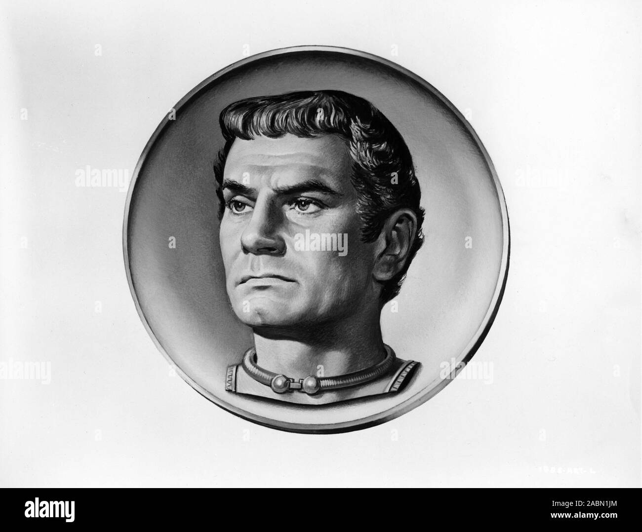 LAURENCE OLIVIER Portrait as Crassus Advertising Promotional Artwork for SPARTACUS 1960 director STANLEY KUBRICK novel Howard Fast screenplay Dalton Trumbo executive producer Kirk Douglas Bryna productions / Universal pictures Stock Photo