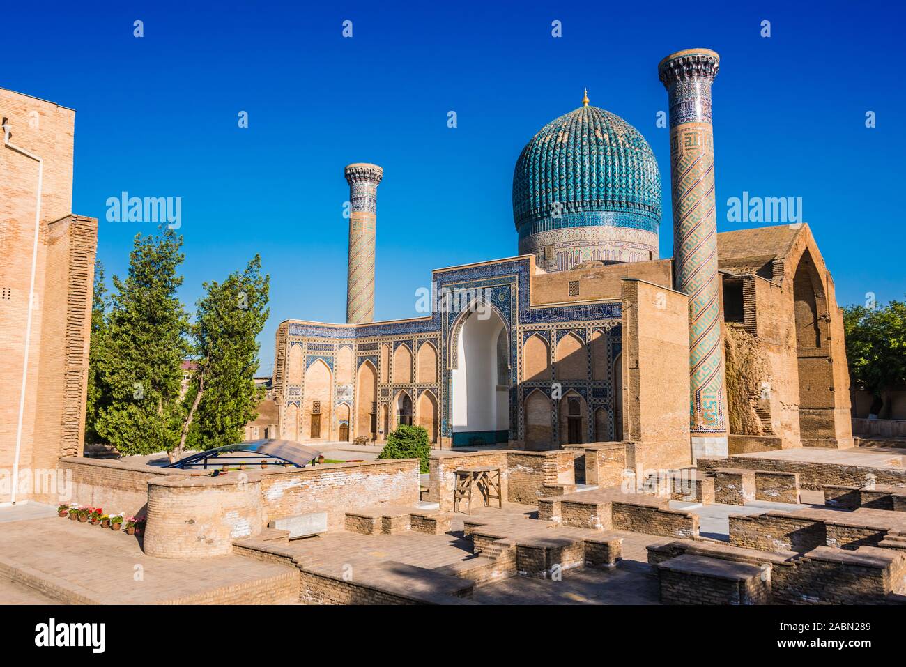 Gur-e-Amir or Guri Amir (Tomb of the King), a mausoleum of the Asian conqueror Timur in Samarkand, Uzbekistan. Stock Photo
