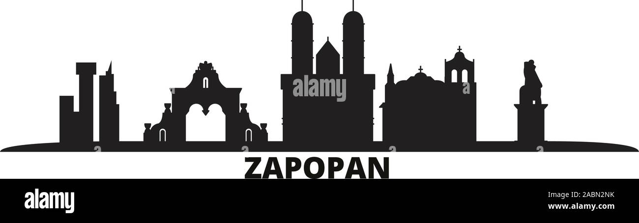 Mexico, Zapopan city skyline isolated vector illustration. Mexico, Zapopan travel cityscape with landmarks Stock Vector